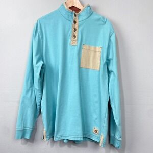 Territory Ahead Henley Shirt Pullover Top Size L Corduroy Patchwork Elbow Rustic